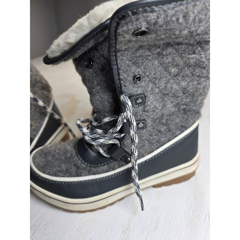 Time and Tru Womens Grey Felt Faux Fur Lined Snow Boots Size 6 Classic Academia